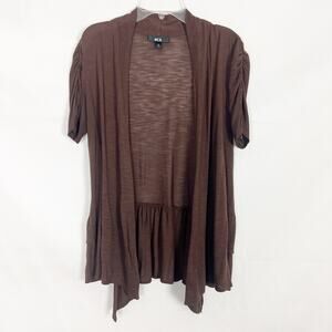 BCX Short Sleeve Brown Ruffle Trim Cardigan Size Medium
